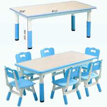 Huisuilinss Kids Table And 6 Chairs Set,Toddler Table And Chair Set,Height Adjustable Children Multi-Activity Table,Kids Study Table Activity Table With Graffiti Desktop,Non-Slip Legs For Ages 2-10,Daycare Classroom Preschool - 藍色 - 查看 3