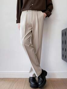 Men White Straight Pants Fashion Loose Suit Trousers Casual Draped Baggy White Wide Pant Male Streetwear - Màu Khaki - Xem 4