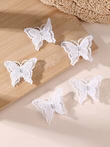 5个/套 女孩白色蝴蝶发夹，适合日常佩戴 - 白色 - 查看 4