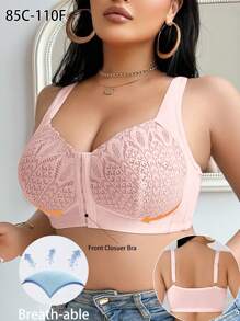 Plus Size Women's Fashion Comfortable Wireless Lace Patchwork Bra, Lift