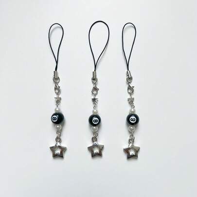 Spring New Y2K Style Dark Metal Five-Pointed Star Pearl Beaded Phone Lanyard/Charm, Bag Pendant