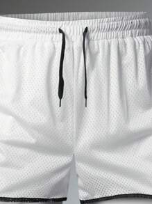 1 pieza Pantalones cortos de verano para hombre, transpirables y de secado rápido, shorts informales elásticos para fitness y running con estampado de letras