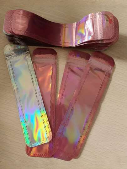 10 piezas de bolsas láser reutilizables largas, bolsa de almacenamiento para joyas y accesorios, con sello de apertura y cierre manual, embalaje con arco de 360 grados, ventana transparente para ver rápidamente los artículos