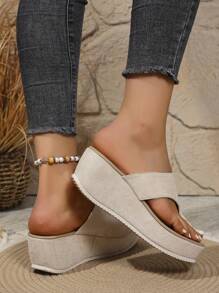 Infradito con platform alla moda, sandali casual da donna con tomaia aperta e suola imbottita, adatti per la spiaggia