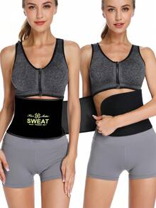 Women Neoprene Sauna Sweat Belt Tummy Control Waist Trainer Band Slimming Body Shaper Slimming Band Wrap Gym Sport Belt - Black - View 1
