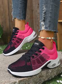 1 Paar atmungsaktive Sportschuhe für Damen mit stoßabsorbierender Polsterung, rutschfeste Flach-Top, zweifarbige Laufsohle, hochwertiges atmungsaktives Mesh-Obermaterial, geeignet für Laufen, Wandern, Fitness, Lässig Kleidung
