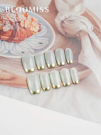 10 st handgjorda press-on naglar, återanvändbara korta franska kattögonnaglar, nageltillbehör