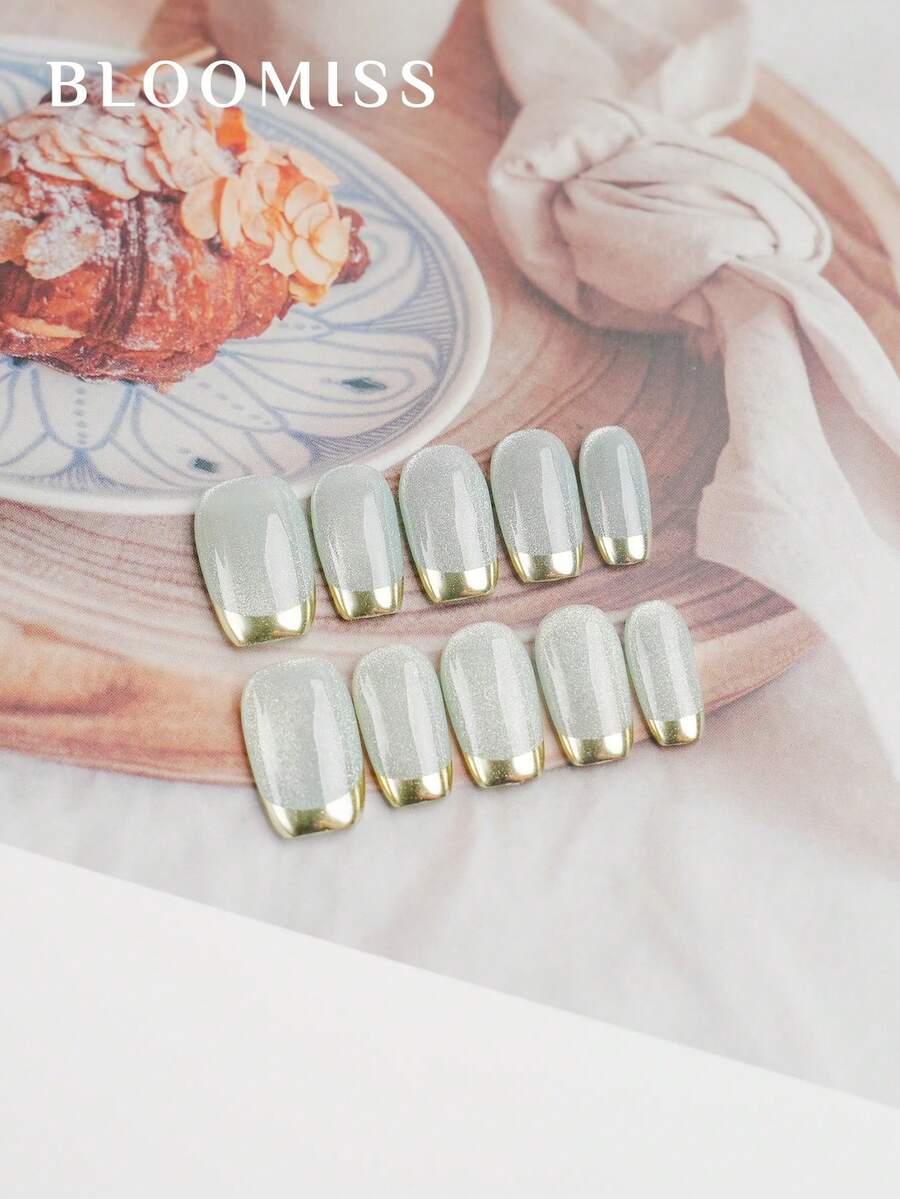 10Pcs Handmade Press-On Nails, Reusable Short French Cat Eye Style Nail Art Nail Supplies Nails