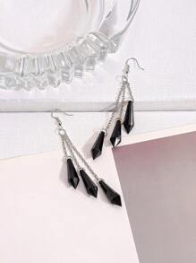 1 Pair Dark Crystal Pendant Earrings For Women, 3-Layer Chain Resin Pendant Earrings, Niche Design, Similar To Party/Blogger Styles