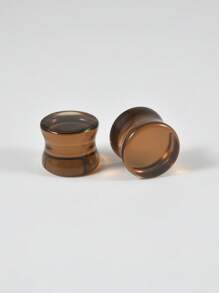 1 par de enchufes y túneles de vidrio para dilataciones - marrón oscuro tipo café expreso, con doble pestaña, expansores de peso corporal para pendientes estirados