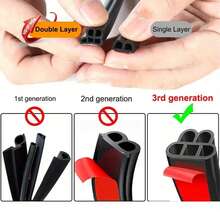 All-Round Car Door Seals, Double Layer Thickened Noise Reduction, Waterproof Car Weatherstrips, 5 Hole Rubber Door Edge Guards For Sound Insulation And Shock Absorption, General Car Weatherstrips, Auto Accessories - Black - View 6