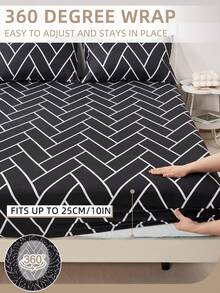 2/3pcs Printed Fitted Sheet Set, Bedding, Bed Sheets Set, Christmas Decorations, Soft And Comfortable Bedding, Skin-Friendly Bed Cover Set, Hallowen Decor, Fall Decor, Mattress Protector For Bedroom, Room Decor, For All Season, Fits Twin Full King Queen Size Bed, 1 Fitted Sheet And 2 Pillowcases, Machine Washable - 黑白格 - 查看 4