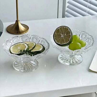 1 pieza Bandeja de Cristal para Frutas, Diseño Minimalista y Vintage, Plato de Vidrio con Textura de Glaciar de Alta Gama para Frutas/Aperitivos/Ensaladas, Fuente de Servir Elegante para el Hogar, Sala de Estar, Reuniones Festivas