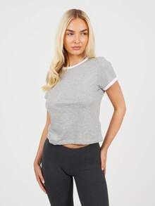 brave soul Short Sleeve Ringer Tee - Grey Marl - View 3