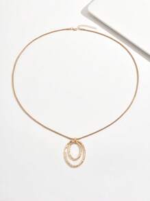 1 Pc Oval Hoop Pendant Necklace, Vintage Exaggerated Fashion Necklace Jewelry Suitable For Men And Women, Casual Wear