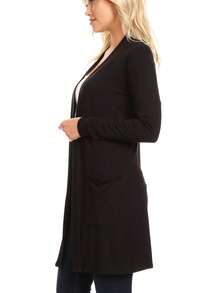 Classic Open Front Long Sleeve Cardigan With Side Pockets  Plain  Casual    Pocket      Daily - màu đen - Xem 3