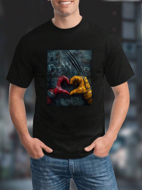 Disney New Marvel Superhero Themed Retro Print Men's Round Neck Casual Comfortable Summer Versatile T-Shirt