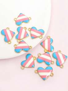 10pcs Rainbow Flag Heart Shaped Enamel Connectors - LGBTQ Pride Expression, Couple Necklace Bracelet Keychain And Other Chain Ornaments DIY Alloy Link Pendants Charms - Perfect For Daily Wear & Pride Month Gift, Celebrate Diversity With Love - Pride Month Rainbow - View 5