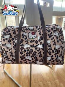 1pc Sanrio Hello Kitty Collab Large Capacity Travel Bag, Brown Leopard Print Shoulder Bag, Storage Bag, Anti-Theft Zipper Design, Ideal Gift For Daily Commute, Short-Distance Travel, Going Out, Shopping, Gifting Bag For School School Accessories School Stuff - Multicolor - View 9