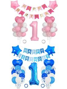 1 Set Of Birthday Party Balloons - Foil Star And Heart Shaped Balloons With A Happy Birthday Banner For Party Decoration, Including Curly Ribbons - Multicolor - View 2