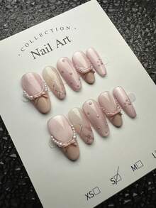 10Pcs/Pack Luxury Pink Cat Eye Faux Pearl Nail Decorations, Handmade Cat Claw Nail Art Press On Nails Nail Supplies Nails Handmade Press On Nails - Pink - View 1