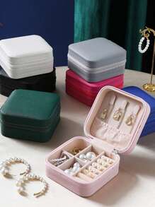 1pc Minimalist Portable Palm-Sized Jewelry Box, European & American Style Ring/Earring Storage Box With Zipper Flip Cover, Travel Accessory Organizer Back To School