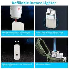 Windproof Blue Flame Lighter, Outdoor Torch With Safety Lock, Adjustable Jet Flame, Refillable Butane Gas Lighter For BBQ, Fireplace, And Candle Lighting (Butane Gas Not Included) - Black - View 4