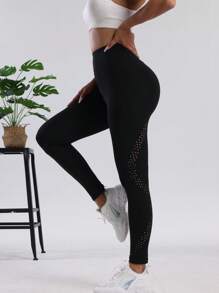 Solid Color Hollow Out High Waisted Women's Slim Fit Lifting Yoga Pants