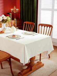 1pc Rectangular Cream-White Tablecloth, Suitable For Decoration On Dining Tables, Weddings, Buffet Parties And Camping Events - White - View 2