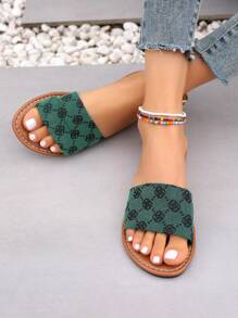 Women Casual Round Toe Daisy Flower Lightweight Slide Sandals