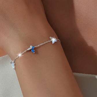 925er Silber Süße Rosa Schmetterling Armband für Frauen, mit Zirkonia besetzt, elegant, luxuriös, hochwertig, geeignet für Alltag, Party, Feiertage, Geschenk für Freunde und Liebhaber