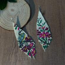 AHAYA Handmade Beaded Tassel Earrings Official Website Original Design Bird Flower Asymmetric Bohemian Style Seed Bead Pendant Earrings Women's Jewelry Gift For Women