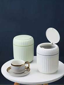 1PC Mini Garbage Bin, Covered Small Trash Can, Desktop Trash Can, Plastic Desktop Waste Paper Basket, Swing-Top Design To Prevent Odor Leakage, Used For Storing Fruit Peel And Paper Scraps On Desk To Keep Tidy, For Bathroom, Home Office Desk Decor,Coffee Table, Office, Living Room, Study - Multicolor - View 6
