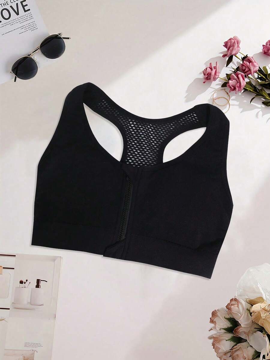 نسائية سوتيان رياضي بسحاب، قمصان خزائر بشكل قاذف للصدمات مع خيارات لخلع وسائد وبدون أسلاك، حماليات للتدريب مريحة وجذابة بطبعات شفافة في الظهر، ملابس ضغط في تمارين اليوغا - الأسود - مشاهدة 1