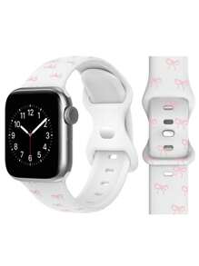 Suitable For Girls To Wear Pink Bow Printed Watch Replacement Strap, Compatible With Apple, Suitable For Apple Watch Ultra/SE/8/7/6/5/4/3/2/1/S10,38/40/41/42/44/45/49mm