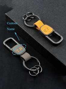 Personalized Luxury Emboss Letters Initials Faux Leather Sleek Double Ring Design Key Holder For Men Women Compact Stylish Accessory For Keys - Multicolor - View 1