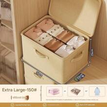 1pc Folding Storage Bin With Zipper And Handle, Beige Storage Box,Polyester Linen, Square, Lid Type,Solid And Tangible Multi-Purpose For Storing Clothing, Toys And Other Items, Upholstery, Bedroom Decor, Trim, Storage, Jeans