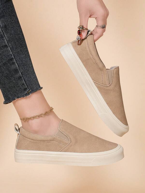 Tênis Femininos de Sola Grossa em Lona, Mocassins Planos, Casual, Caminhada, Preto, Slip-on, Adequado para Todas as Estações, Tamanho 36-43