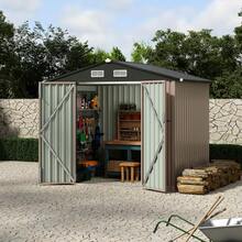 Cobertizo de almacenamiento de metal de 6x8 pies para exteriores, caseta de jardín de metal con kit, cobertizo de herramientas de metal con puerta con cerradura, edificios de cobertizo de uso general de metal con ventilación para patio trasero, jardín y césped - Marrón - Ver 2