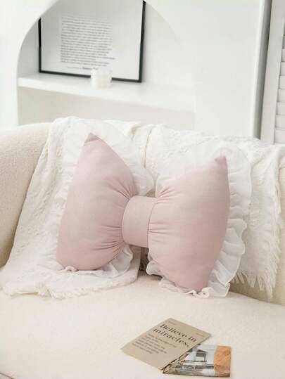1pc Bow Pillow, Bow Shape Decorative Pillow, Pink Bow Pillow, Lace Bow Throw Pillow, Cute Bow Shape Sofa Pillow For Daily, Halloween, Christmas Decoration