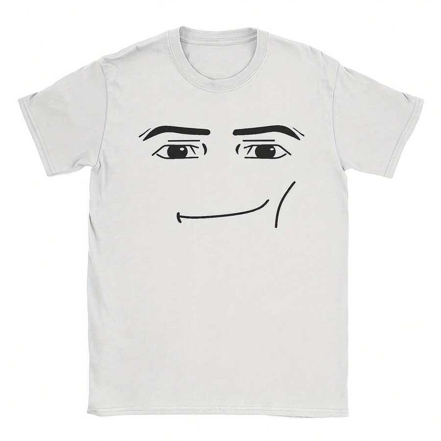 Anime Robot Robloxs Face T-Shirts For  Wo  Fun 100% Cotton Tees Crew Neck Short Sve T Shirts 4XL 5XL Clog - White - View 1