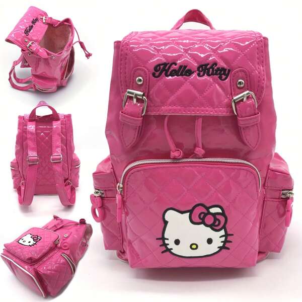 Sanrio 1pc Glossy Red PU Backpack, Cute Cartoon Hello Kitty Design, Multi-Compartment Outdoor Backpack, Waterproof Suitable For School, College, Teenagers & Adults Travel, School Supplies,Back To School