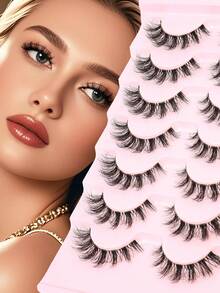 7 Pairs D-Curl Fluffy 5D Russian Volume Faux Mink Eyelashes - Black - View 1