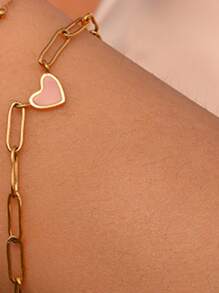 1 Stück Blogger Stil Armband aus Naturstein und rostfreiem Stahl in Unendlichkeitsform, vergoldet, wasserdicht, verstellbar, rosa Herz Kette, Modeschmuck, bohemian Vibe für Frühling/Sommer