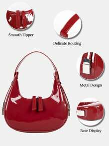 Bolsa Transversal Cruzada a Tiracolo de Couro Envernizado Bordô, Pode Ser Usada no Ombro ou na Mão, Moda Minimalista Elegante, Adequada para Compras, Encontros, Reuniões, Deslocamentos Diários