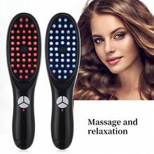Peine de masaje: peine de masaje eléctrico con pulverizador, peine de masaje con pulverizador vibratorio de tres velocidades, masajeador de meridianos de cabeza con microcorriente, luz roja y azul que nutre el cabelludo. - Negro - Ver 7