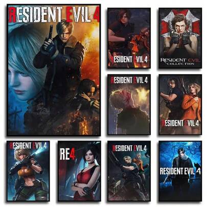 1 pieza / Set de 3 Obras de arte de pared Pósteres con opción de marco Pop Retro Videojuego Residente Mal Póster de Leon Kennedy y Lienzo Impreso Arte de pared Decoración de sala de estar Regalos