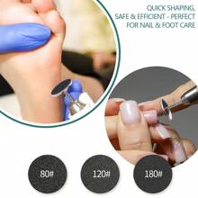 100pcs 25mm/0.98in Replaceable Sandpapers With Stainless Steel Metal Nail Drill Bits, For Foot And Nail Care, Grit Sizes: #80, #120, #180