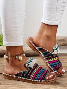 Sandalias tipo chanclas con tacón grueso para mujer, duraderas, antideslizantes, de fácil puesta, para playa, caminar, exteriores, con estampado floral, punta abierta, baja, con forro de tela suave y suela de goma