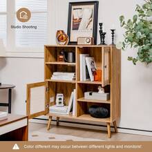 GOFLAME Rattan Storage Cabinet, Boho Buffet Sideboard With Natural Rattan Doors & Solid Wood Legs, Farmhouse Credenza Cabinet With 4 Open Cubbies For Living Room, Ding Room, Entrance, Natural - Khaki - View 4